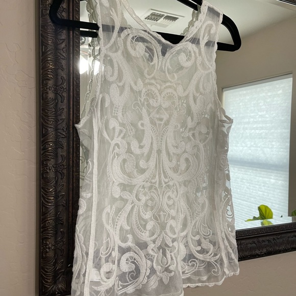 Express vintage 90’s lace embroidered tank top Small boho white cream - Picture 3 of 4